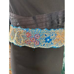 New Baba Clothing Los Angeles Blue Gold Beaded Sequined Women's tie Belt India